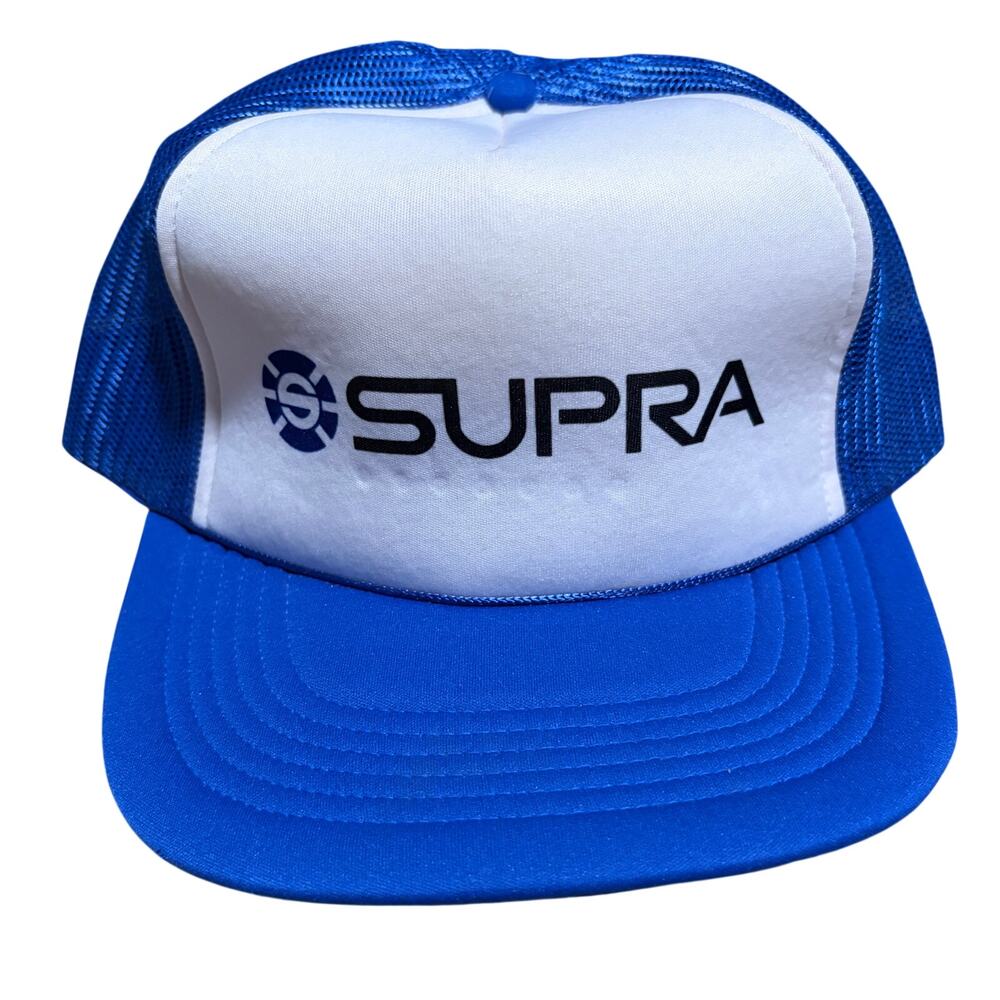 Vintage Supra Trucker Hat Blue White Mesh Skate Streetwear Cap